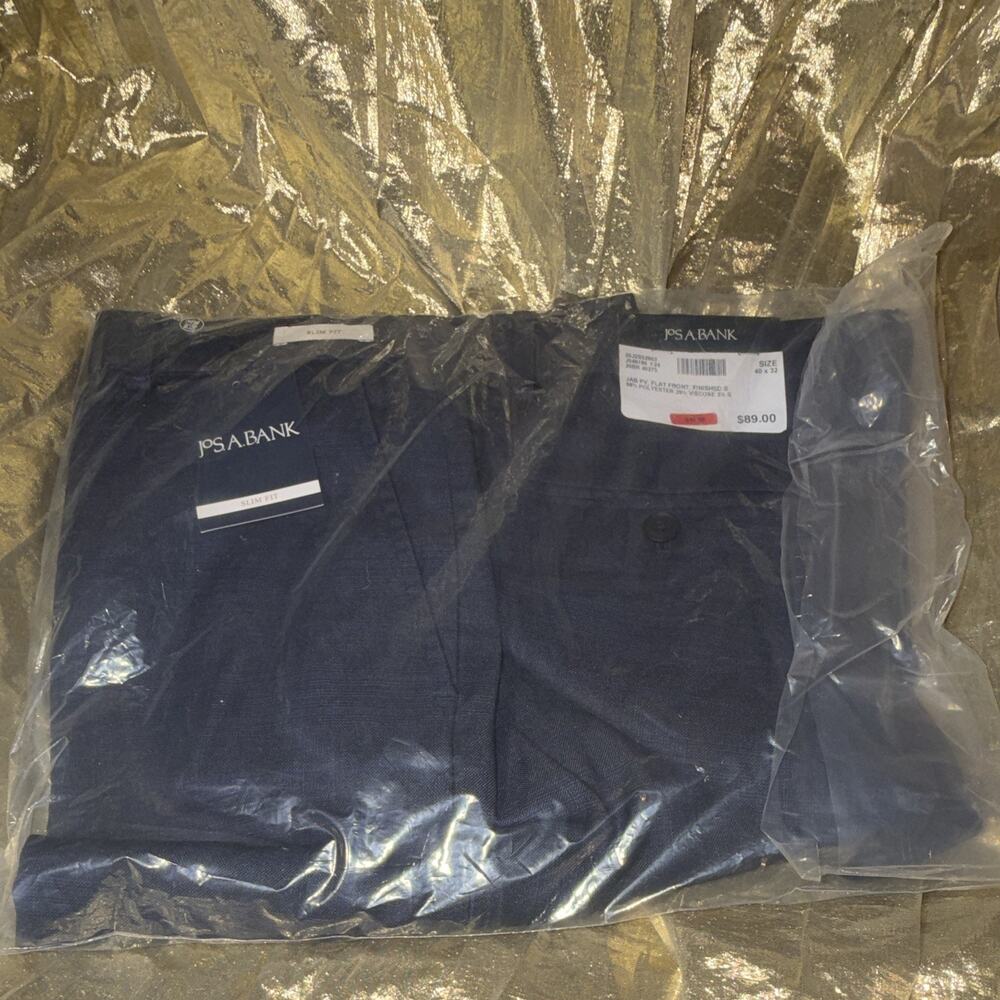 Jos. A. Bank Men’s Slim Fit Blue Flat Front Dress Pants Straight Leg 40x32